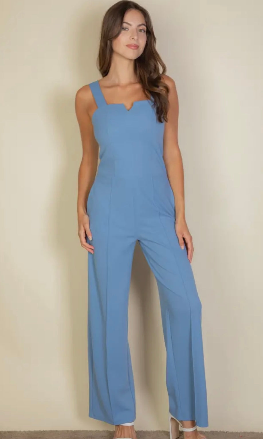 Paula Light Blue Notched Neck Cami Jumpsuit