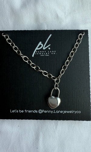 Maya Silver Heart Lock Charm Necklace