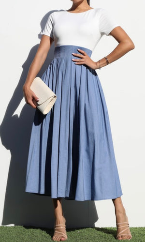 Leah Pleated Denim Midi Dress