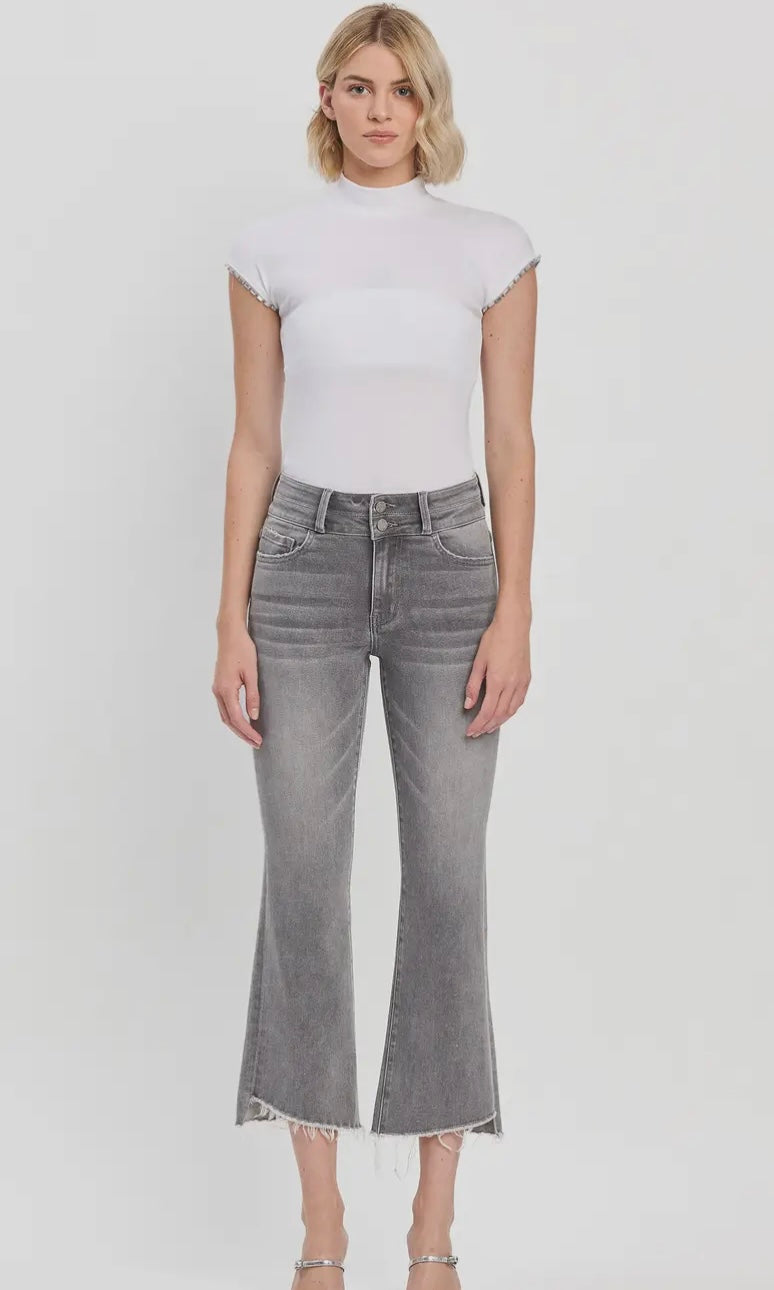 Tatum High Rise Raw Slant Hem Mini Bootcut Jeans