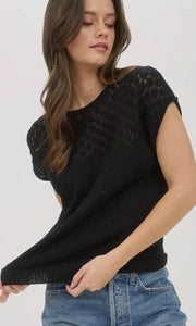 Hedi Black Eyelet Yoke Sweater Knit Top