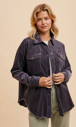 Jayla Raw Hem Corduroy Shacket