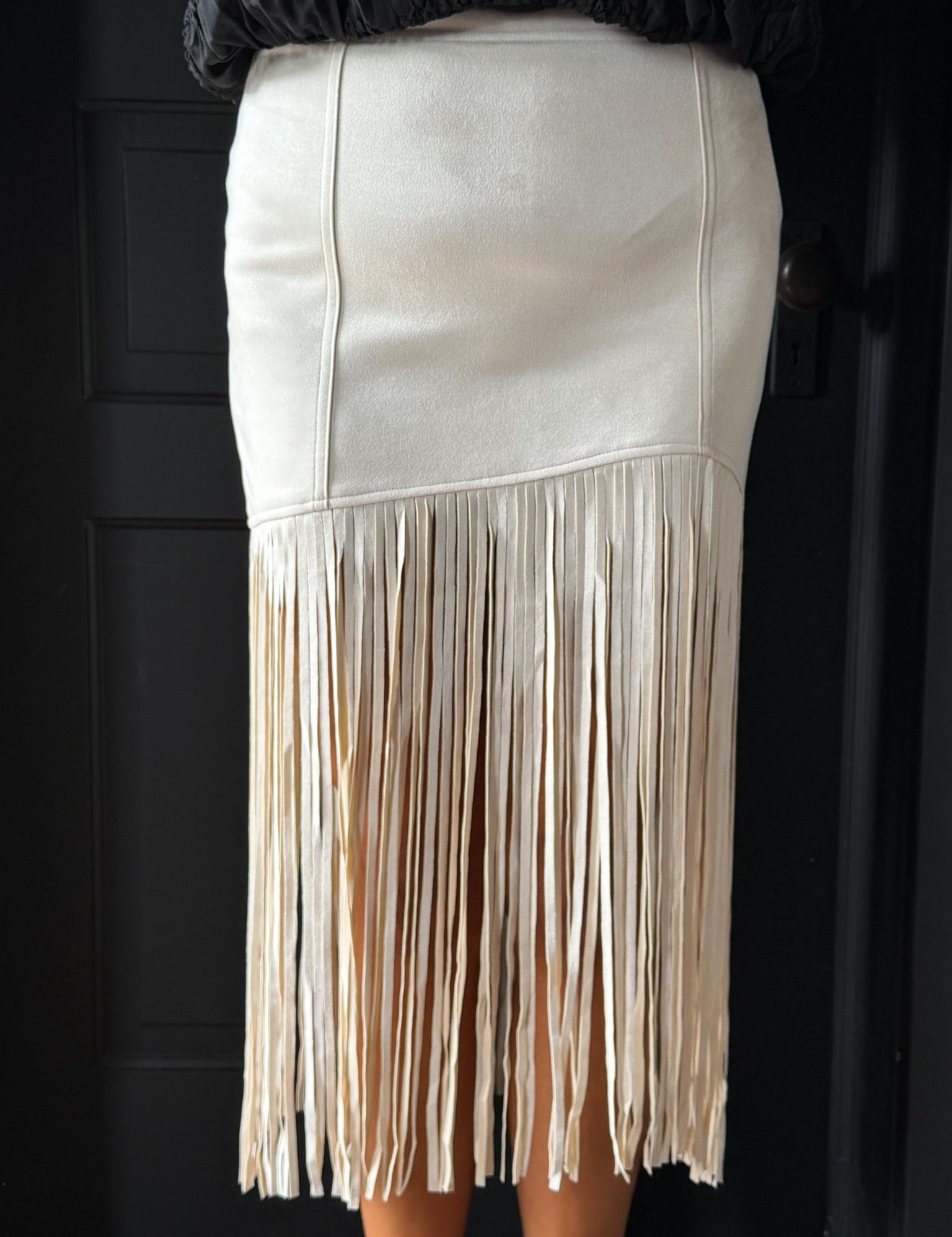 Heather Fringed Faux Suede Skirt