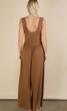 Maria Chocolate Casual Ribbed Knit Sleeveless Jumpsuit