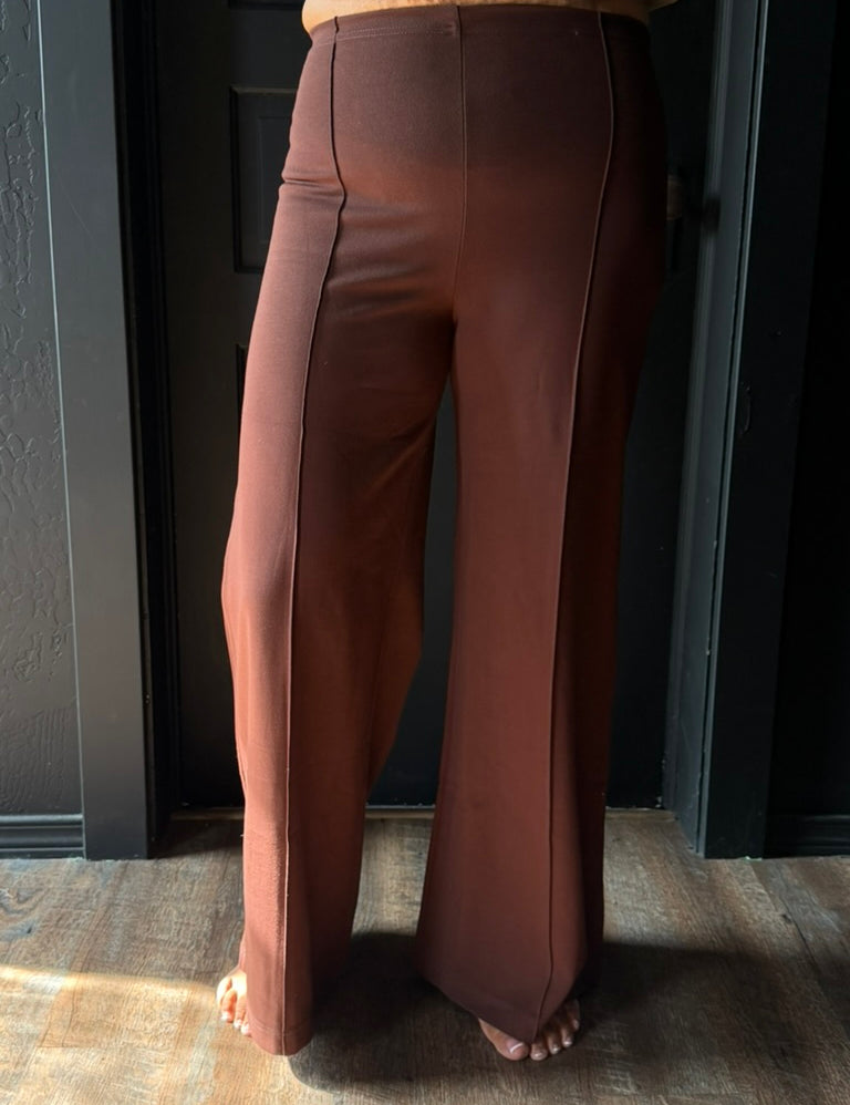 Thalia Brown High Waist Contour Wide Leg Ponte Pant
