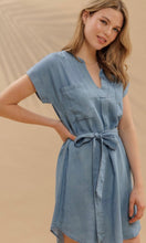 Gover Belted Chambray Cuff Sleeve Mini Shirt Dress