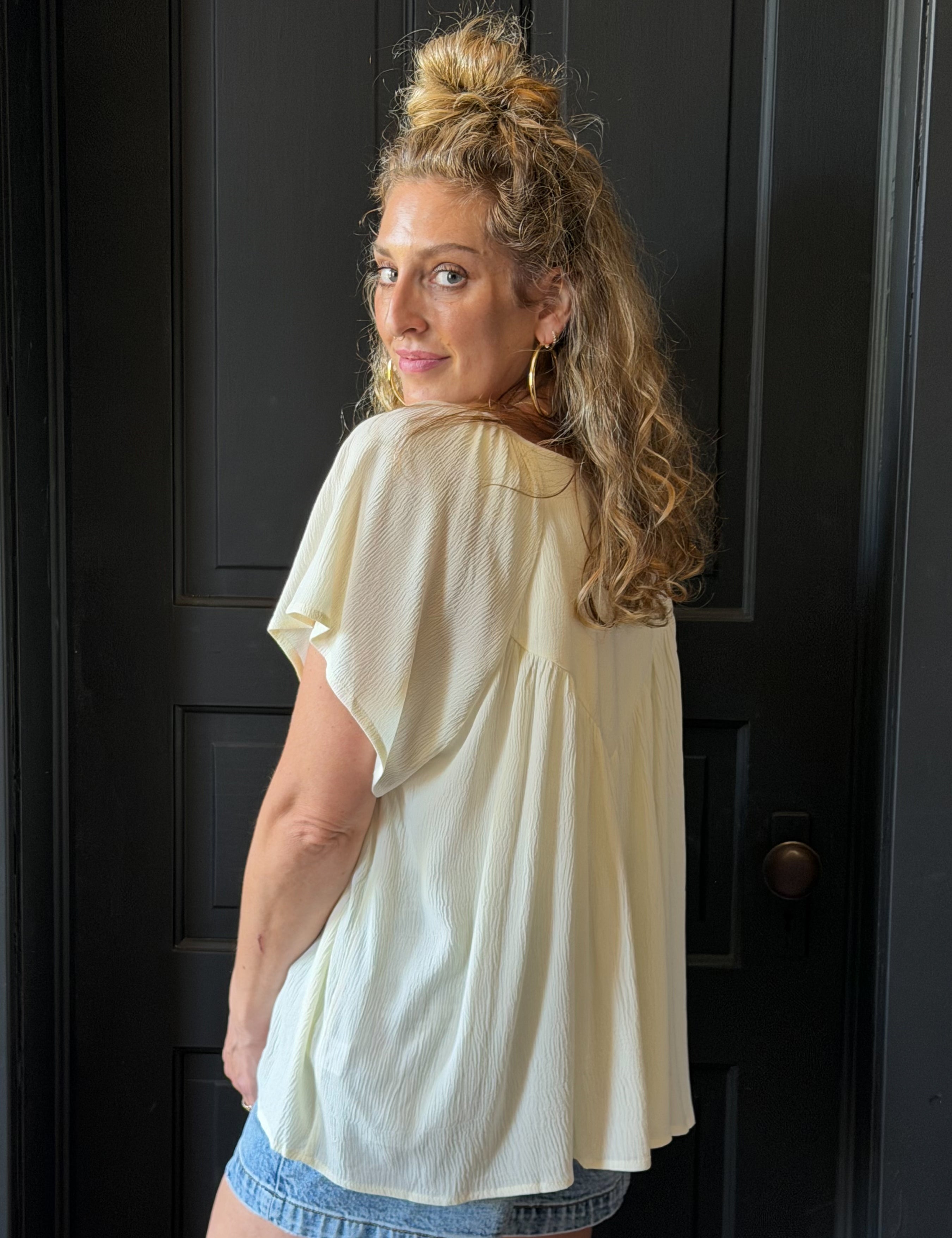 Luke Flutter Crinkly Woven Blouse