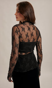 Megan Black Mock Neck Lace Long Sleeve