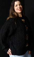 O'Shea Black Floral Cable Knit Sweater