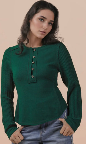 Nico Cable Knit Sleeve Detail Fitted Casual Top