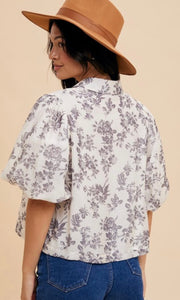 Daisy Ash Floral Button Front Puffed Sleeve Blouse