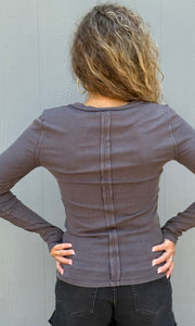 Marigold Teal Snow Wash Rib Button Down Long Sleeve Top