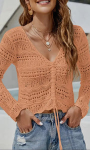 Griffin Sexy Cutout Drawstring Pleated Crop Top
