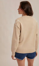 Mallory Taupe Embroidered Crew Neck Sweater Pullover