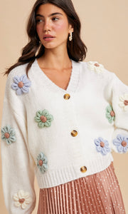 Love Creme 3D Knitted Floral Applique Cardigan