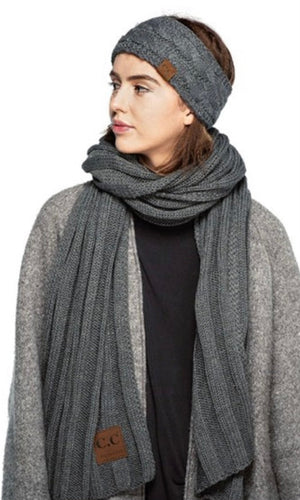 CC Beanie Thick Ribbed Knit Oblong Scarf