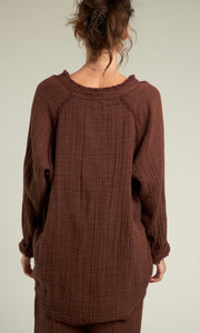 Blossom Brown V Neck Crinkled Shirt