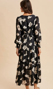 Lia Black Jacquard Floral Maxi Dress