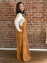 Uziel Camel Solid Airflow Tiered Wide Leg Overall Jumpsuit