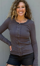 Marigold Teal Snow Wash Rib Button Down Long Sleeve Top