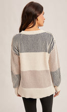 Mary Navy Round Crew Neck Color Block Pullover Sweater