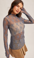 Megan Blue Mock Neck Lace Long Sleeve