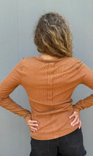 Marigold Tobacco Snow Wash Rib Button Down Long Sleeve Top