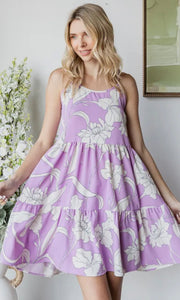 Amallia Lilac Floral Tiered Open Back Tie Detail Mini Dress