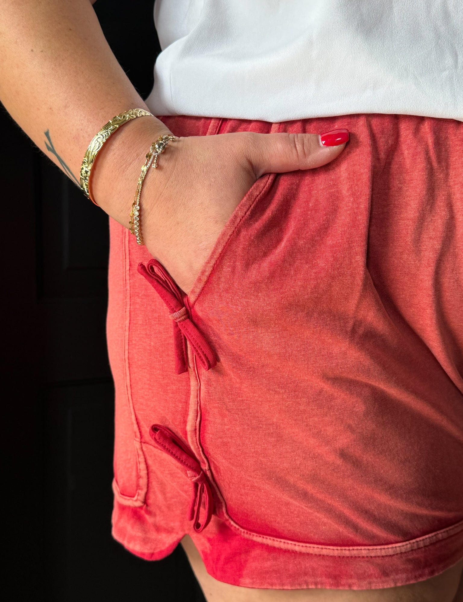 Haddie Plus Washed Side Bow Detail Knit Shorts