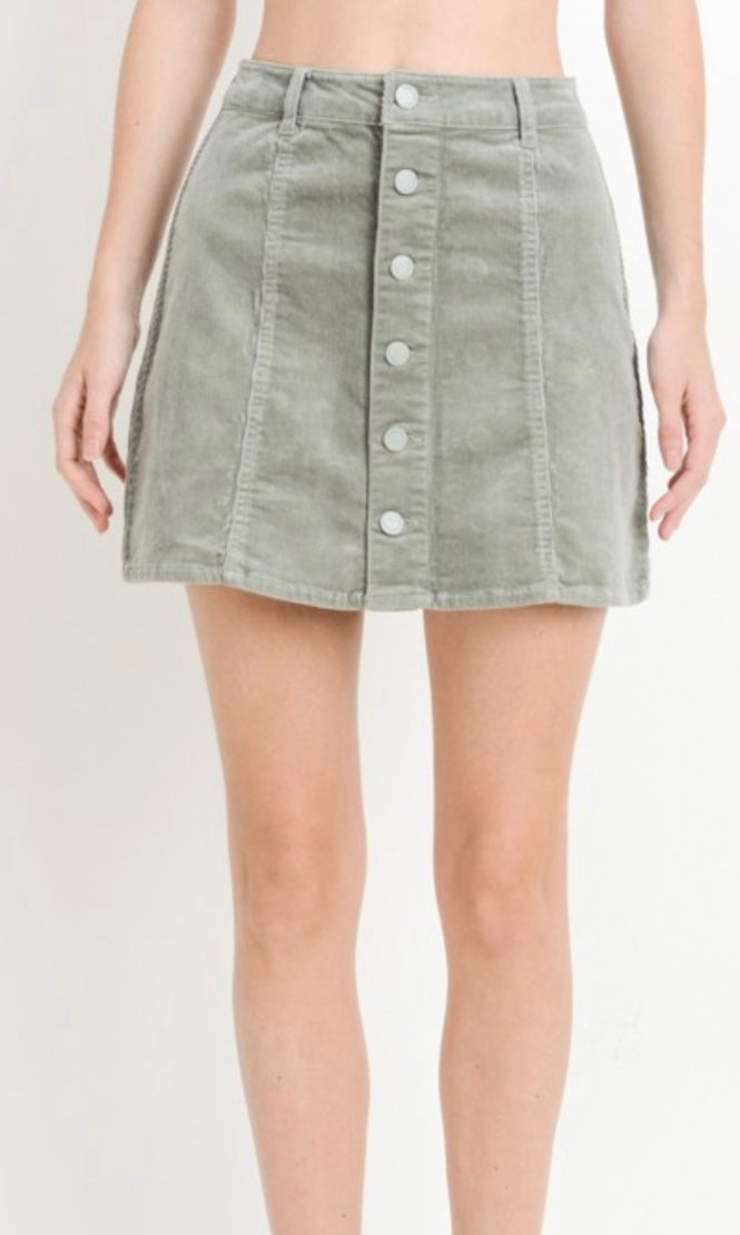 Aron French Grey Corduroy A-Line Mini Skirt