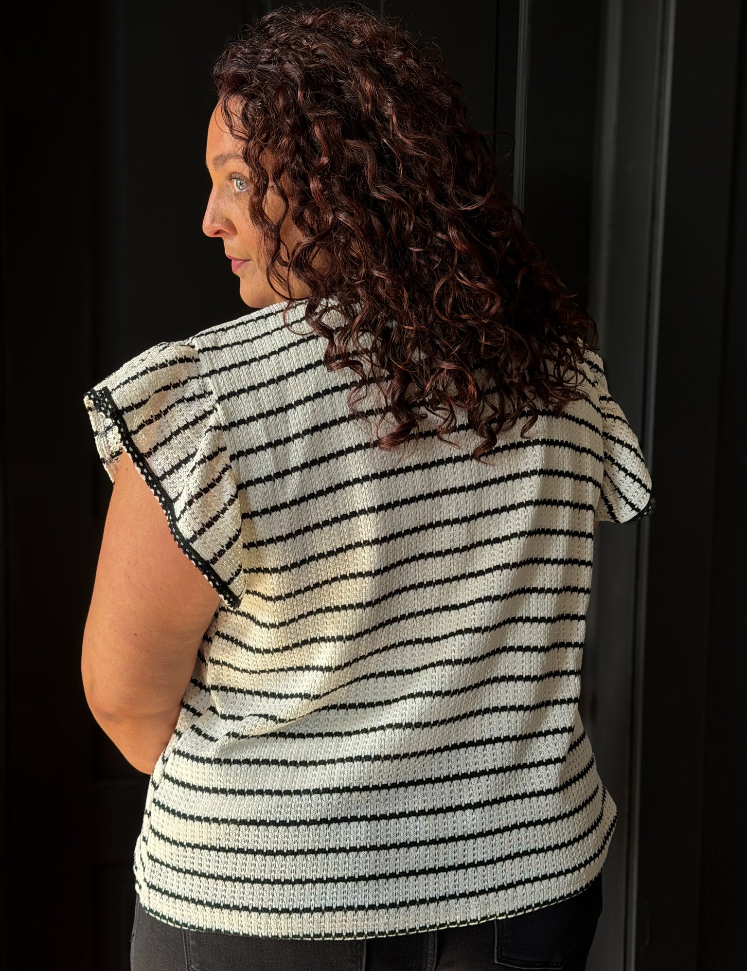 Huxton Plus Contrast Piped Textured Stripe Knit Tank