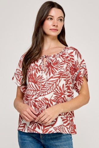 Milan Trim Detail Round Neck Peasant Blouse