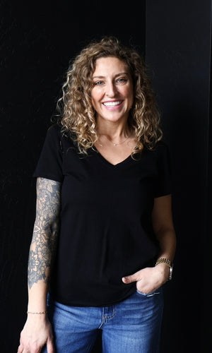 Nina Black Cotton Jersey V-Neck T-Shirts