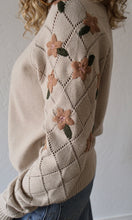 McKenzie Taupe Floral Embroidered Crew Neck Sweater