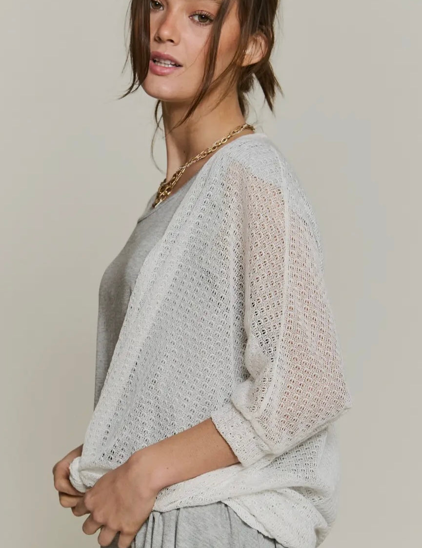 Akira Ivory Open Knit Front Sheer Cardigan