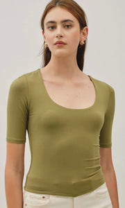 Gjerta Martini Olive Basic Short Sleeve Cropped Top