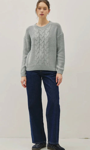 Nala Retro Blue Cozy Cable Knit Detail Sweater Top