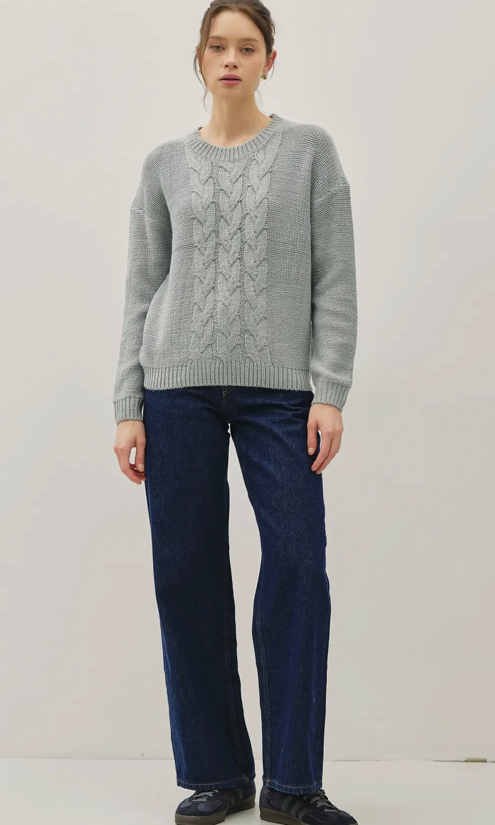 Nala Retro Blue Cozy Cable Knit Detail Sweater Top