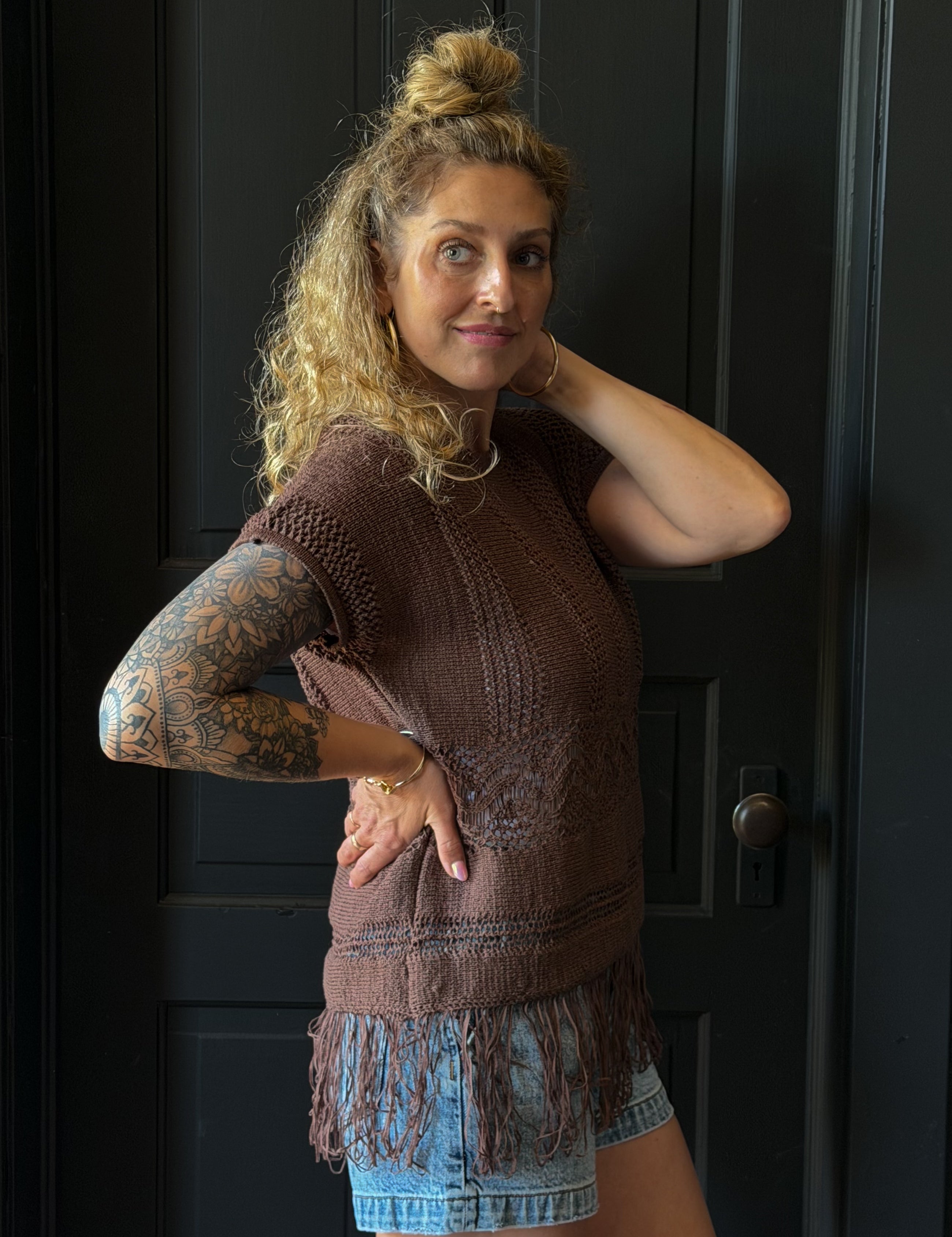 Logan Fringed Crochet Sweater Top