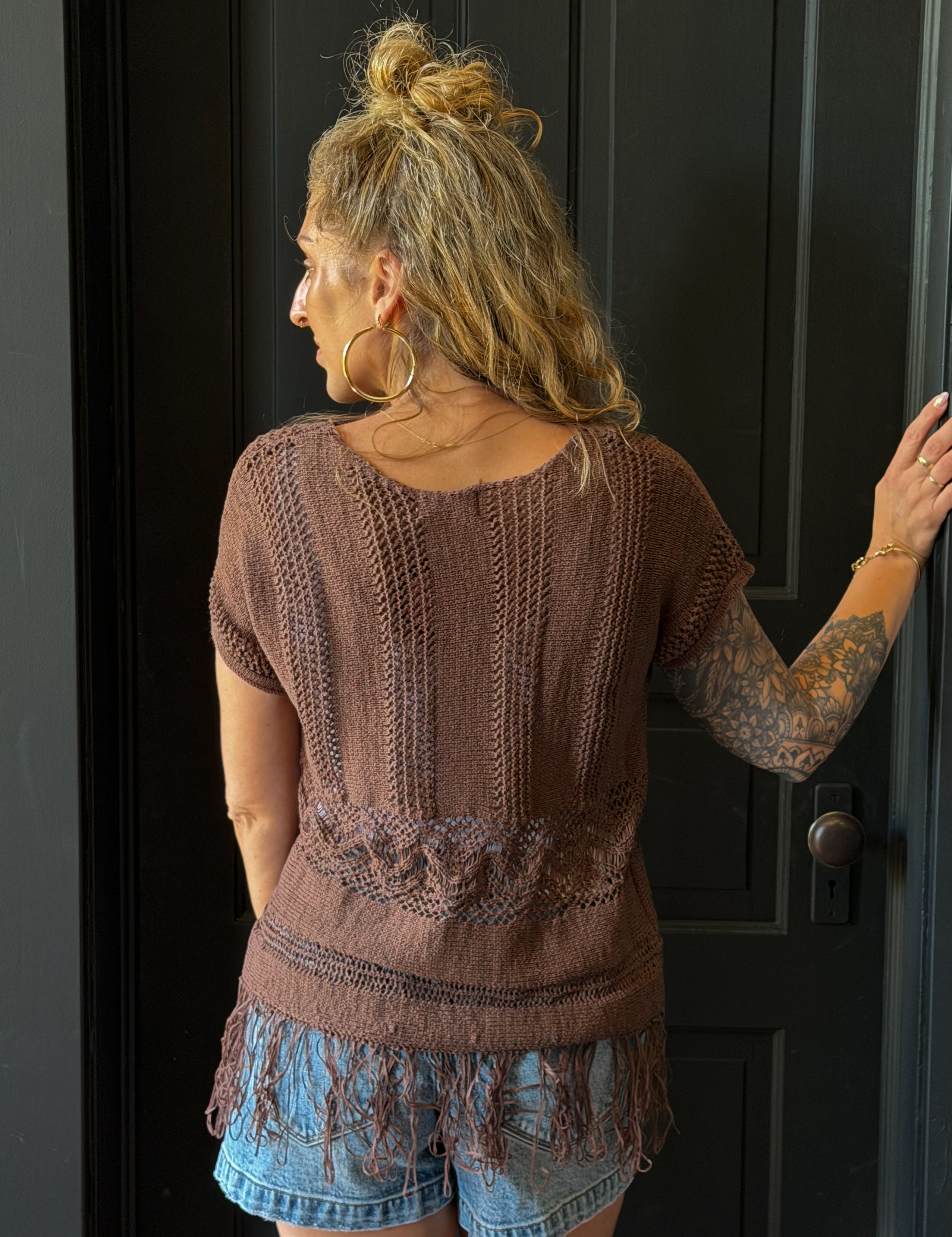 Logan Fringed Crochet Sweater Top