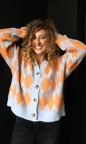 Oskar Argyle Patterned Jacquard Cardigan