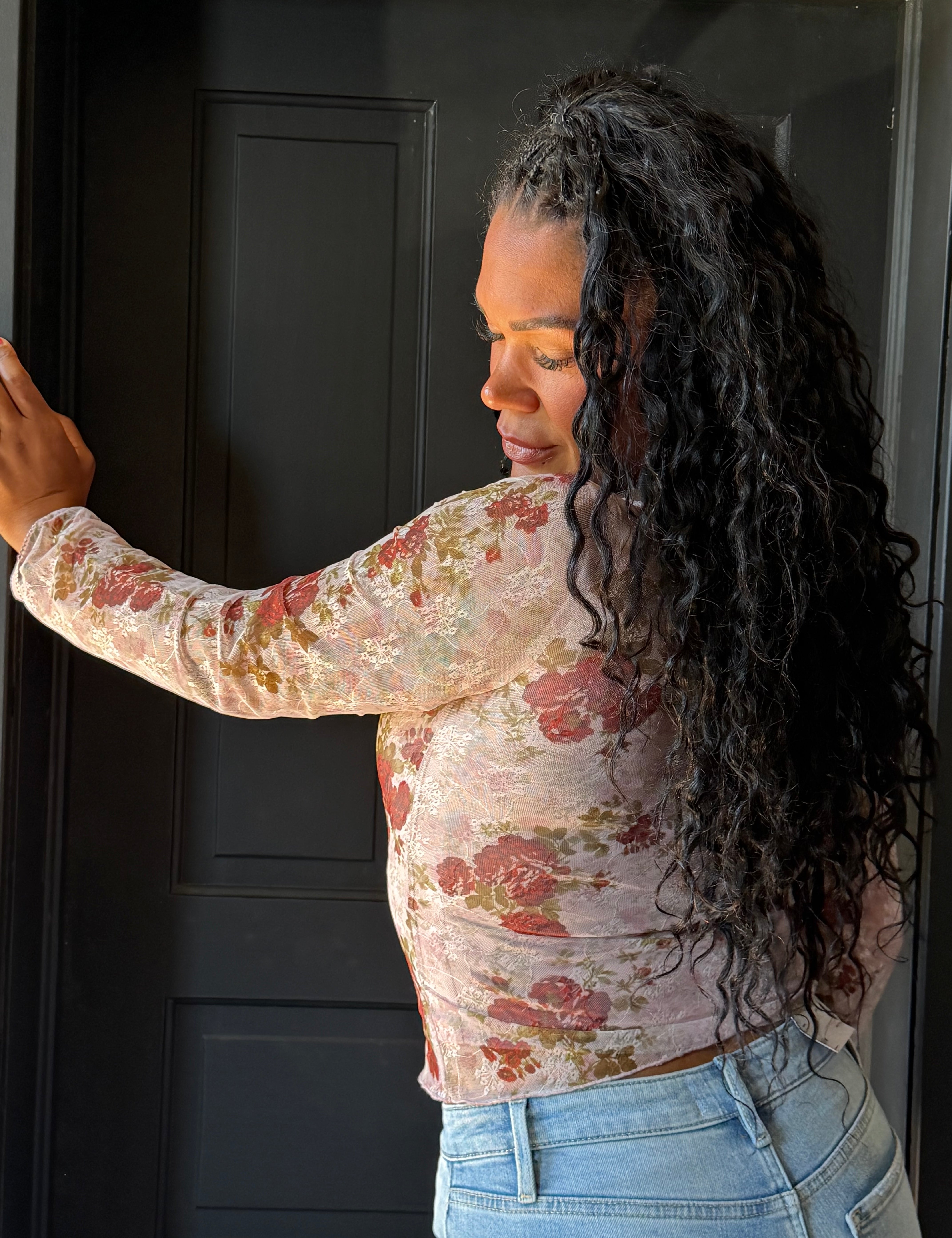 Liliana Floral Printed Mesh Top