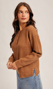 Maddy Brown Waffle Sweater Knit Top