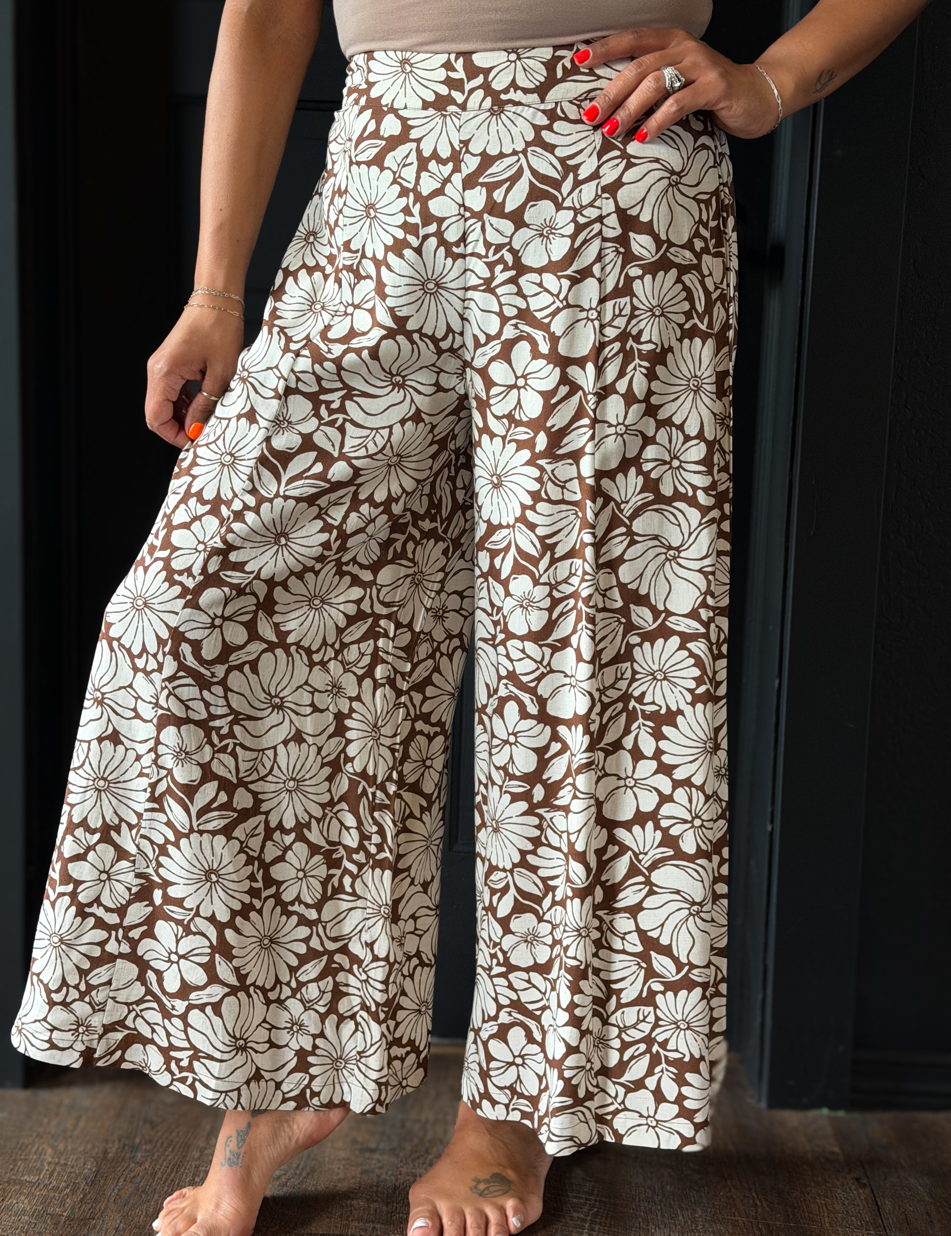 Hellene Bloom Floral Wide Leg Cropped Pants