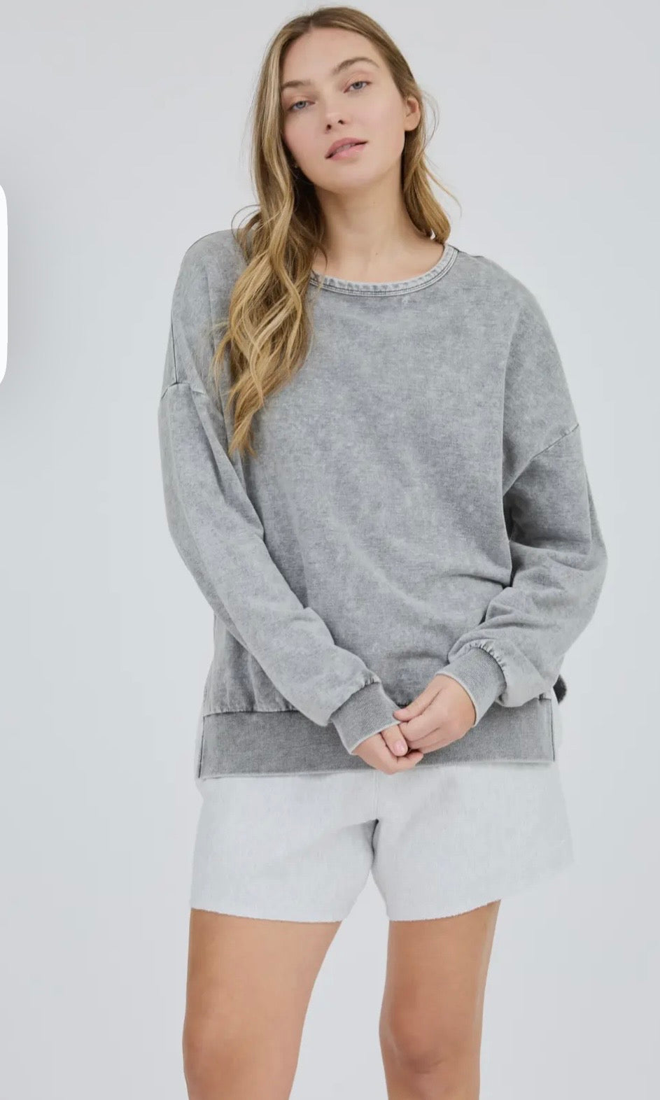 Nolan Washed Crewneck Long Sleeve Knit Top