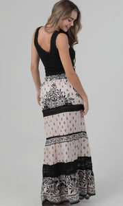 Presley  Lace Trim Printed Maxi Skirt
