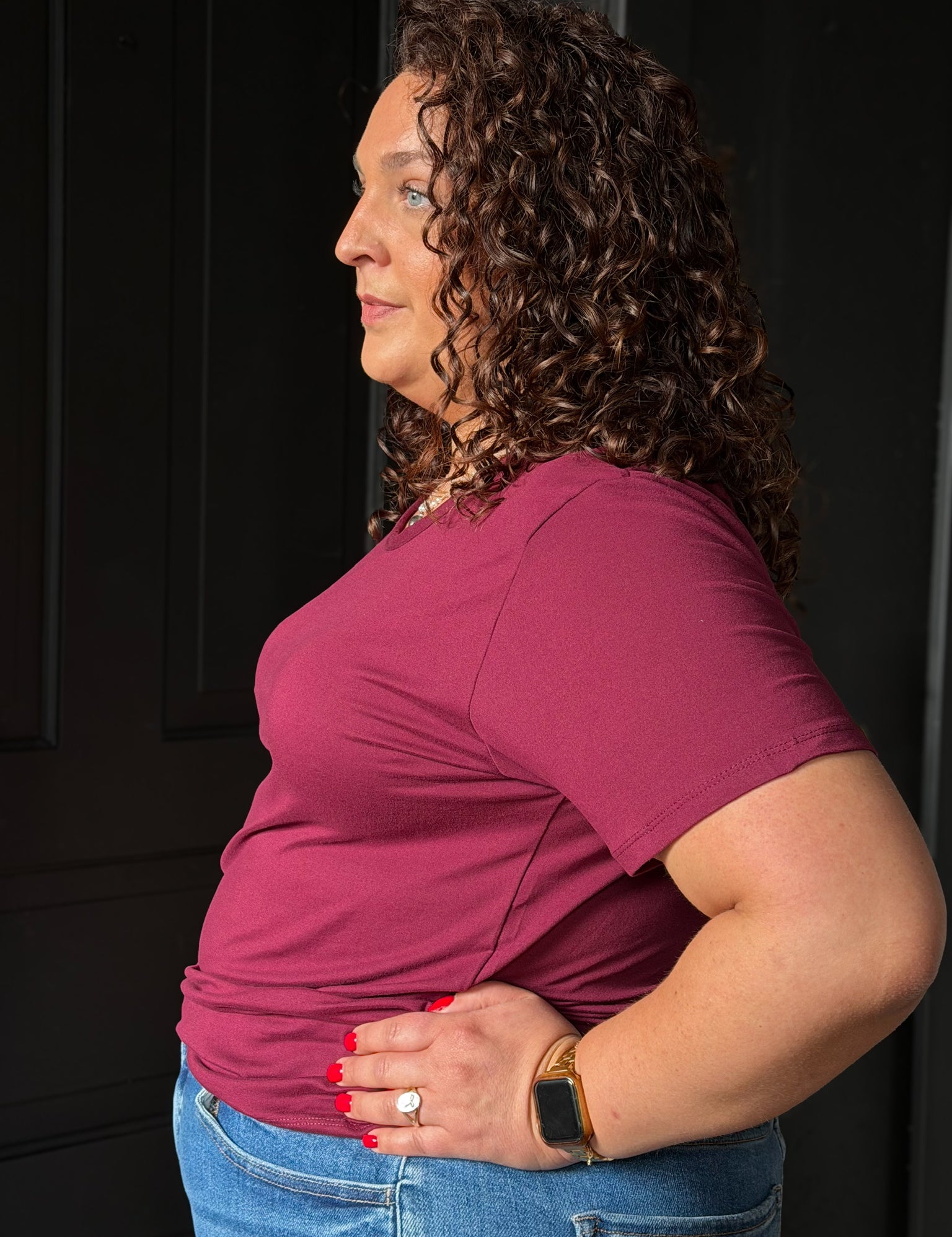 Tobias Burgundy Plus Size Basic Short Sleeve T-Shirt