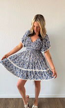 Orphie V Neck Smocked Bodice Lace Trim Printed Dress