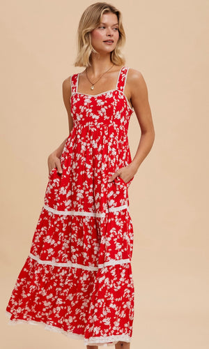 D'Arcy Red Floral Print Maxi Dress