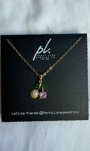 Jenny Cherry Charm Necklace Gold Filled Minimal